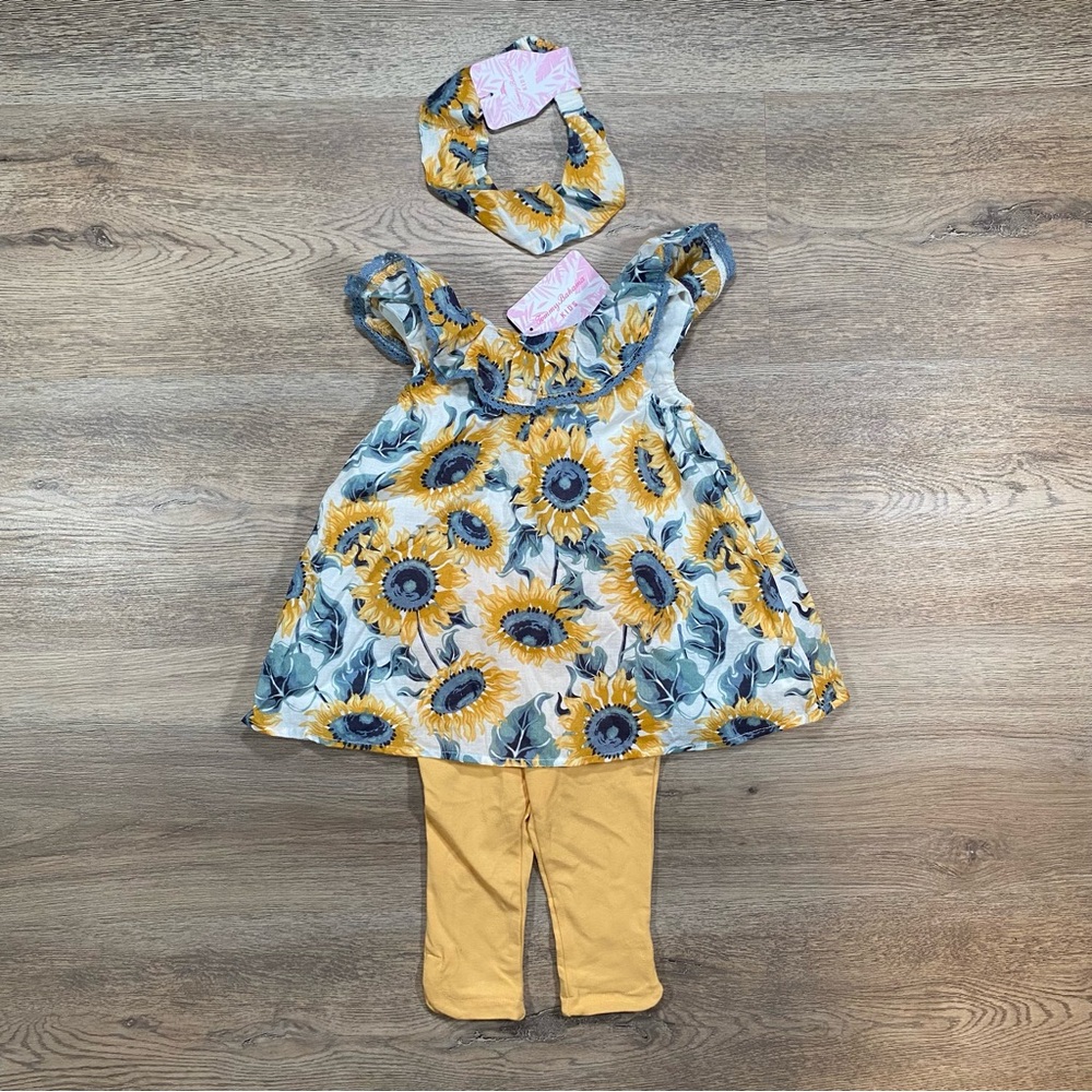 Tommy Bahama Baby Girl 2T Set Of 3 Sun Flower Dress Leggings Headband Yellow